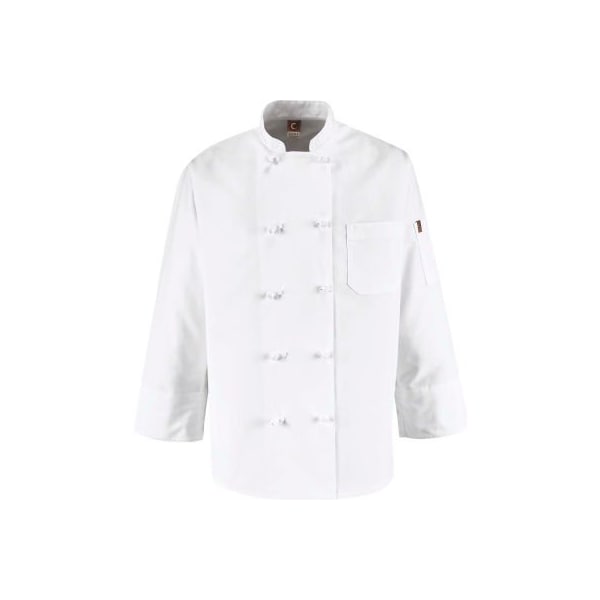 Chef Designs 10 Button-Front Chef Coat, Knot Buttons, White, Polyester, M